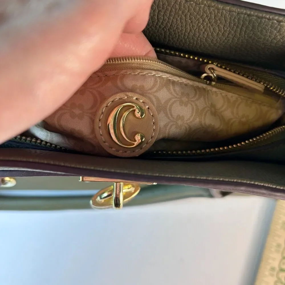 Charming Charlie NWOT Olive Pebble Faux Leather Structured Satchel Bag